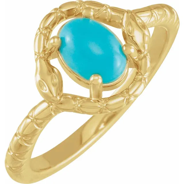 14K Yellow Gold Natural Turquoise Snake Ring