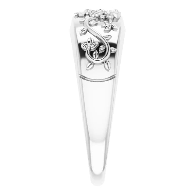 14K White Gold Floral Ring