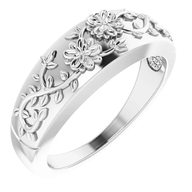14K White Gold Floral Ring