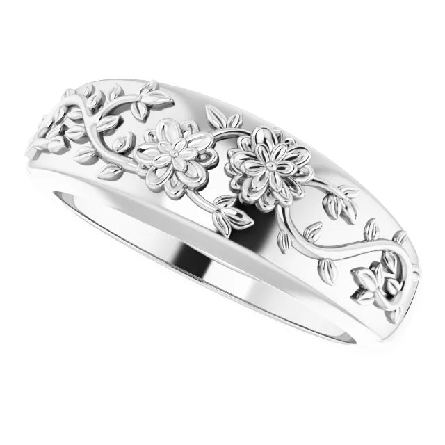 14K White Gold Floral Ring