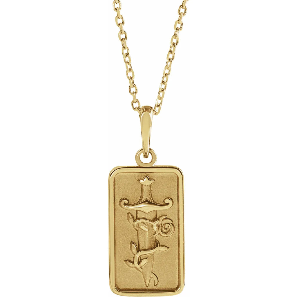 14K Yellow Gold Dagger & Rose 16-18" Necklace