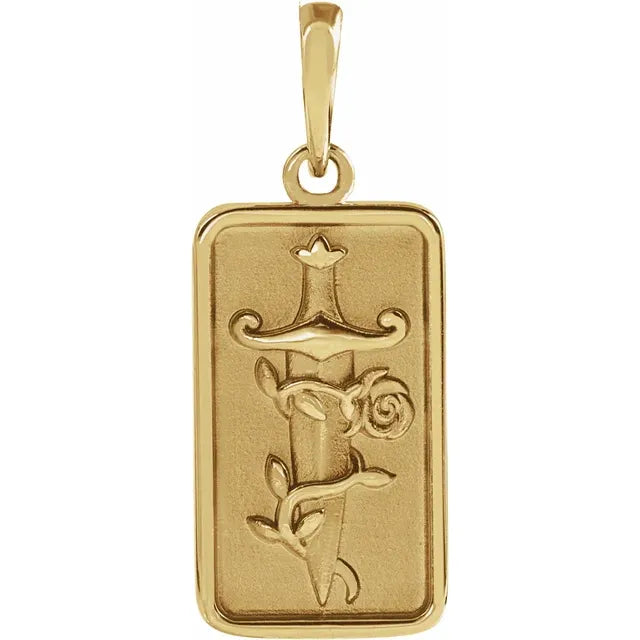 14K Yellow Gold Dagger & Rose Pendant