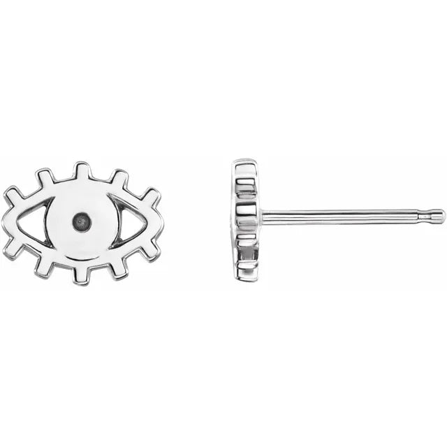 14K White Gold Round Accented Evil Eye Earrings