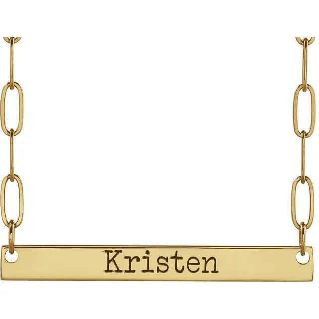 14K Yellow Gold Engravable Bar 18" Necklace