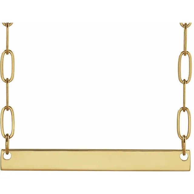 14K Yellow Gold Engravable Bar 18" Necklace