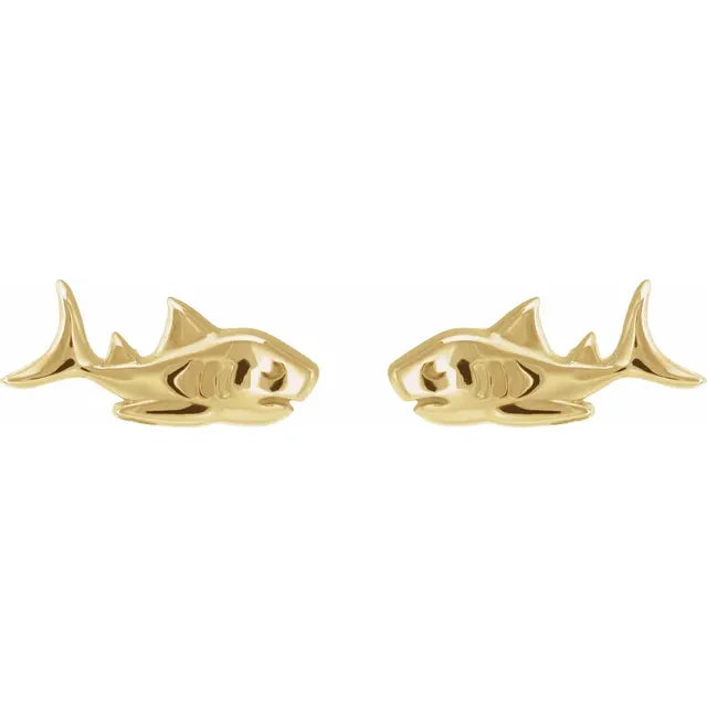 14K Yellow Gold Pair Shark Stud Earrings