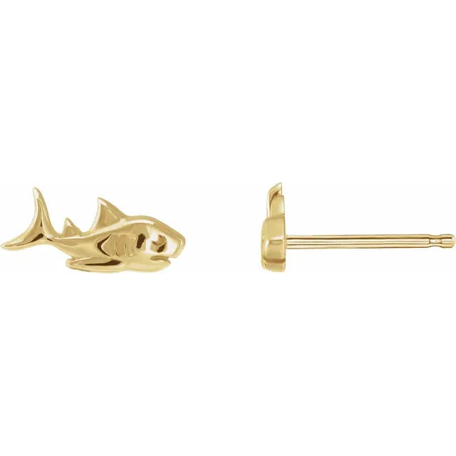 14K Yellow Gold Right Shark Friction Stud Earring
