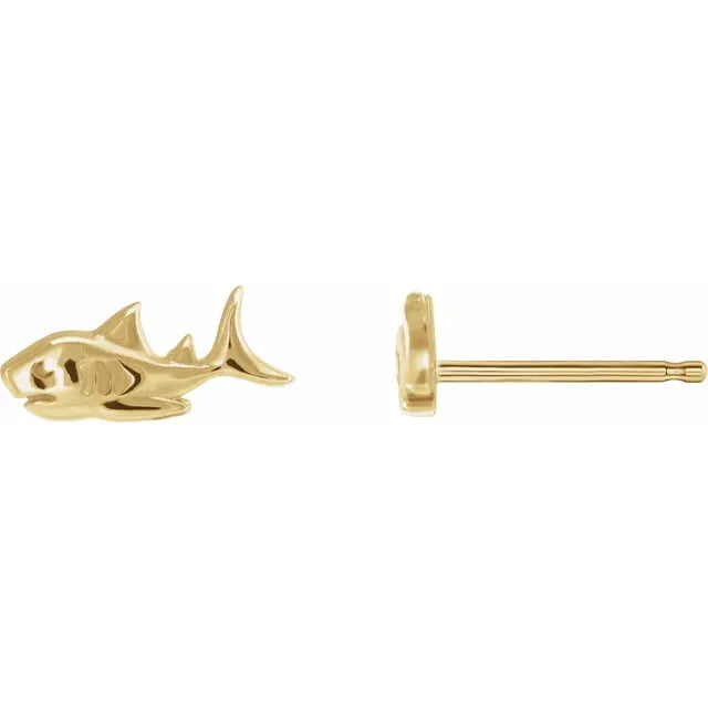 14K Yellow Gold Left Shark Friction Stud Earring
