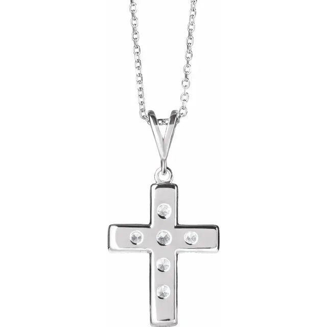 14K White Gold 3/4 CTW Natural Diamond French-Set Cross 16-18" Necklace