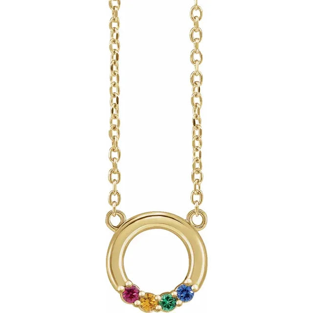 14K Yellow Gold 4-Stone Family Circle 18" Necklace Mounting