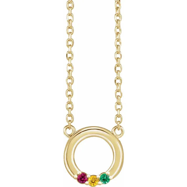 14K Yellow Gold 3-Stone Family Circle 18" Necklace Mounting