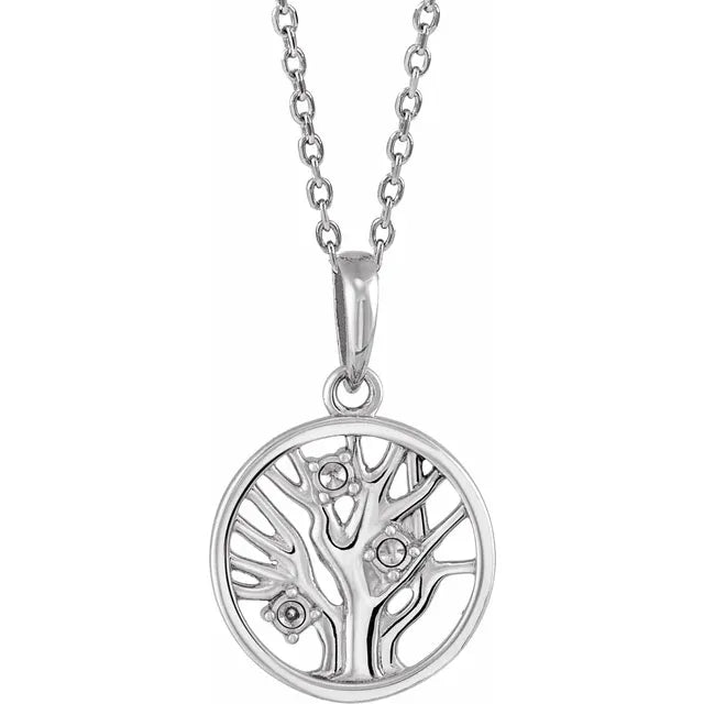 14K White Gold Round 3-Stone Family Tree 16-18" Necklace Mounting