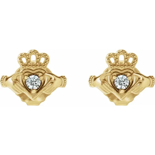 14K Yellow Gold .06 CTW Natural Diamond Claddagh Earrings
