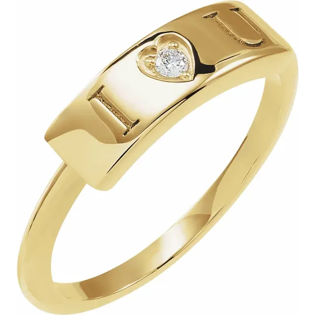 14K Yellow Gold .03 CT Natural Diamond Engravable Heart Ring