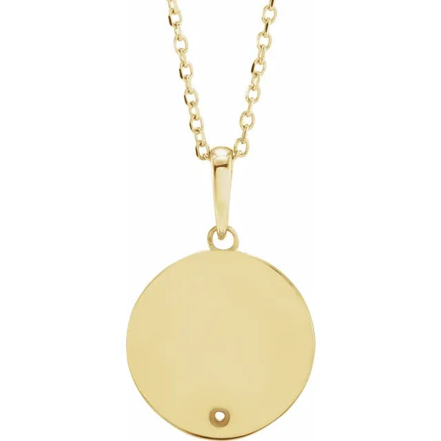 14K Yellow Gold Round 1-Stone Engravable Family Disc 16-18" Necklace Mounting