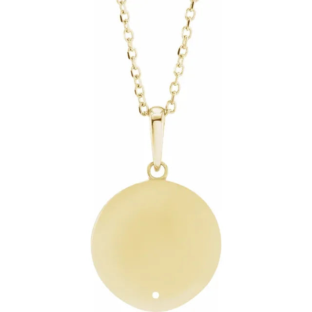 14K Yellow Gold Round 1-Stone Engravable Family Disc 16-18" Necklace Mounting