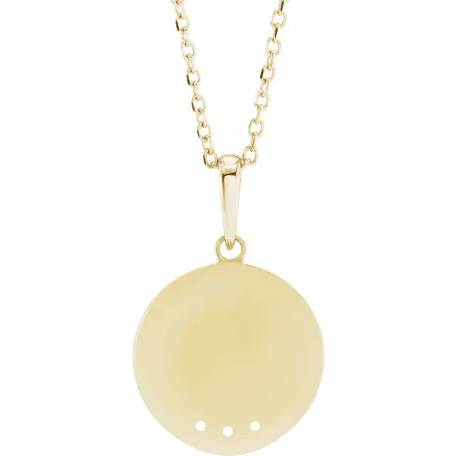 14K Yellow Gold Round 3-Stone Engravable Family Disc 16-18" Necklace Mounting