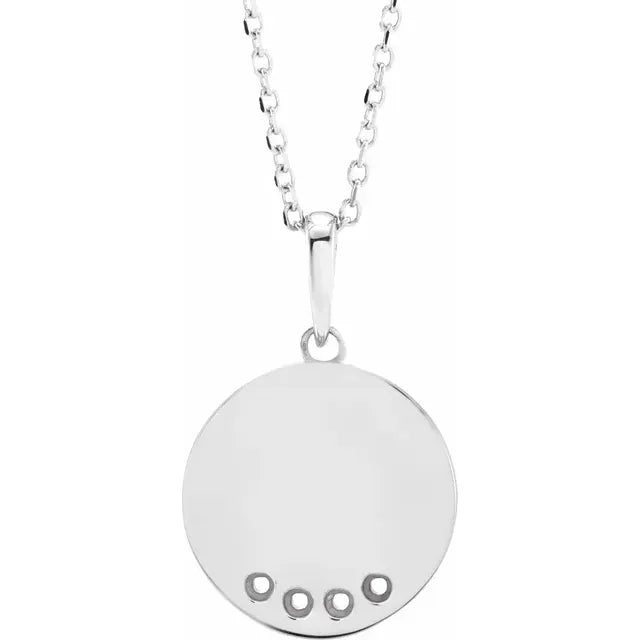14K White Gold Round 4-Stone Engravable Family Disc 16-18" Necklace Mounting