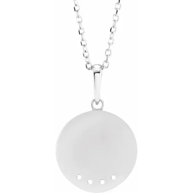 14K White Gold Round 4-Stone Engravable Family Disc 16-18" Necklace Mounting
