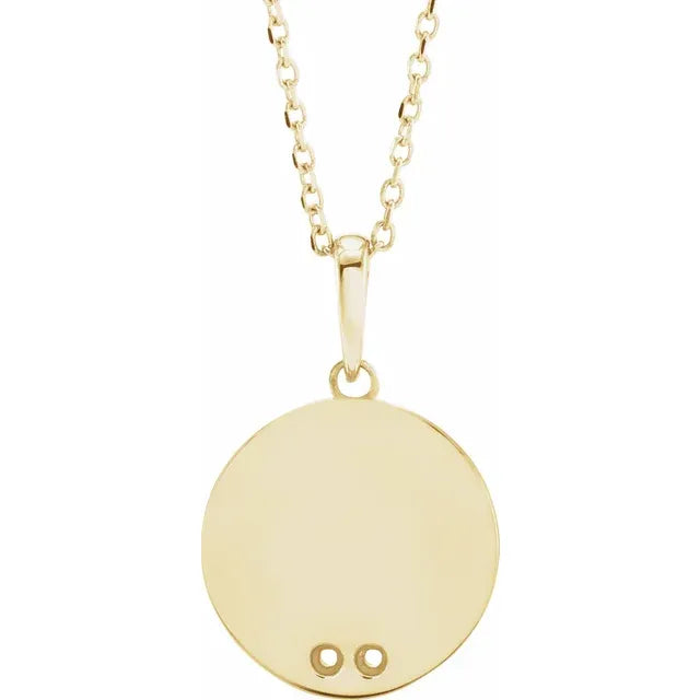 14K Yellow Gold Round 2-Stone Engravable Family Disc 16-18" Necklace Mounting