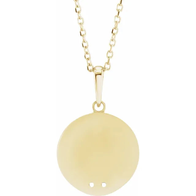 14K Yellow Gold Round 2-Stone Engravable Family Disc 16-18" Necklace Mounting