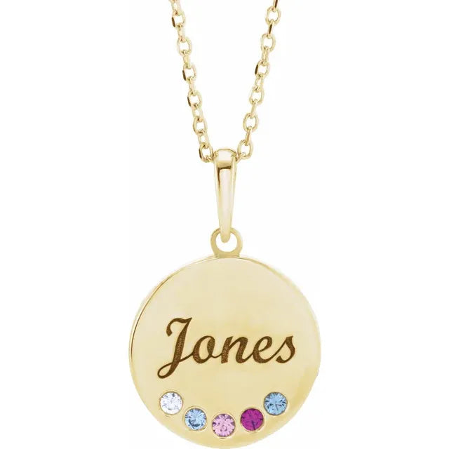 14K Yellow Gold Round 5-Stone Engravable Family Disc 16-18" Necklace Mounting