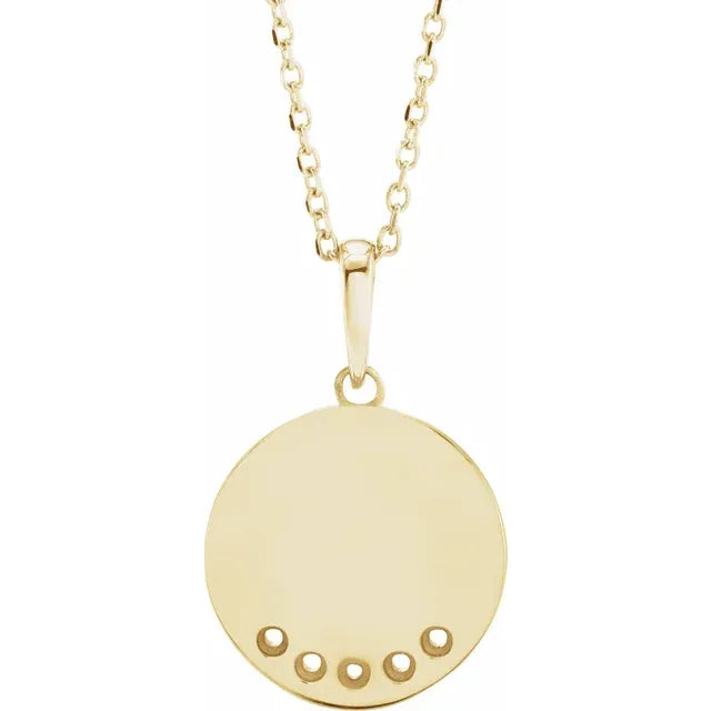 14K Yellow Gold Round 5-Stone Engravable Family Disc 16-18" Necklace Mounting
