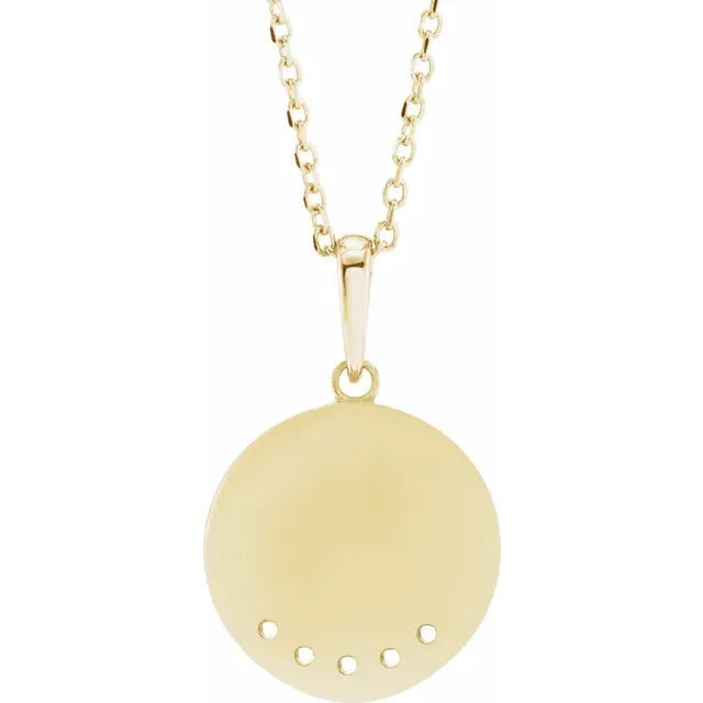 14K Yellow Gold Round 5-Stone Engravable Family Disc 16-18" Necklace Mounting