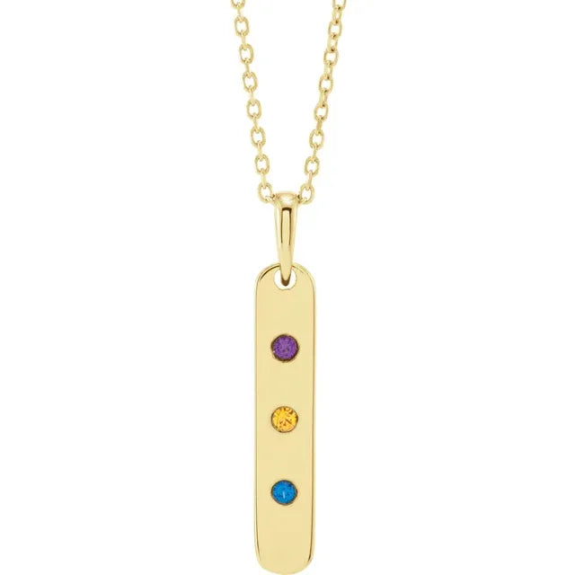 14K Yellow Gold 3-Stone Family Bar 16-18" Necklace Mounting