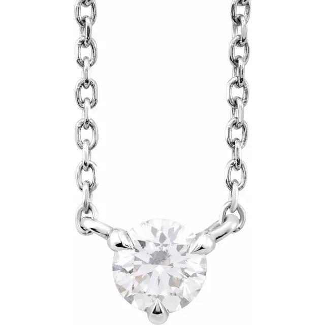 14K White Gold 1/5 CTW Natural Diamond Solitaire 16-18" Necklace