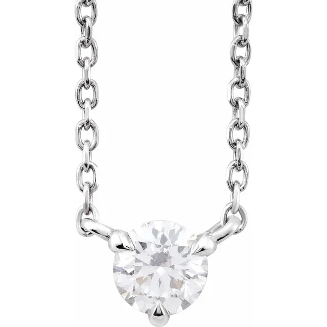 14K White Gold 1/5 CTW Natural Diamond Solitaire 16-18" Necklace