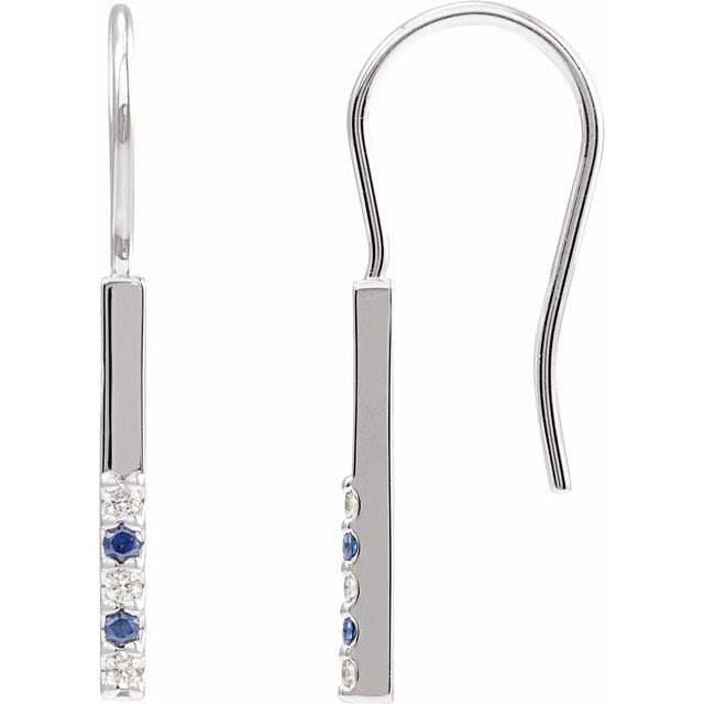 14K White Gold Natural Blue Sapphire & .08 CTW Natural Diamond Bar Earrings