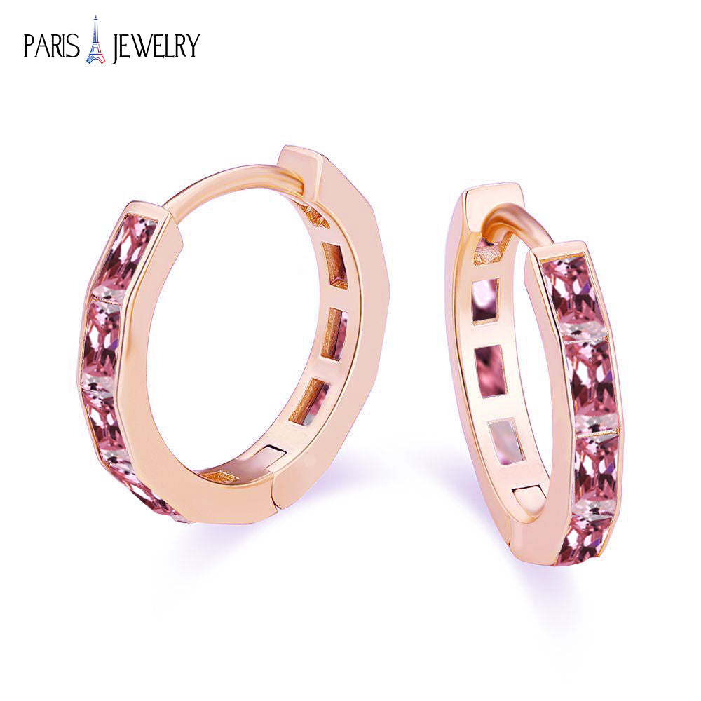 Paris Jewelry 18K Rose Gold Created Pink 3Ct Emerald Cut Huggie Hoop Earrings Plated