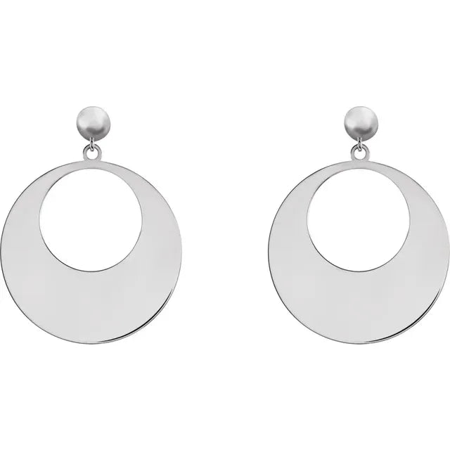 14K White Gold Circle Dangle Earrings