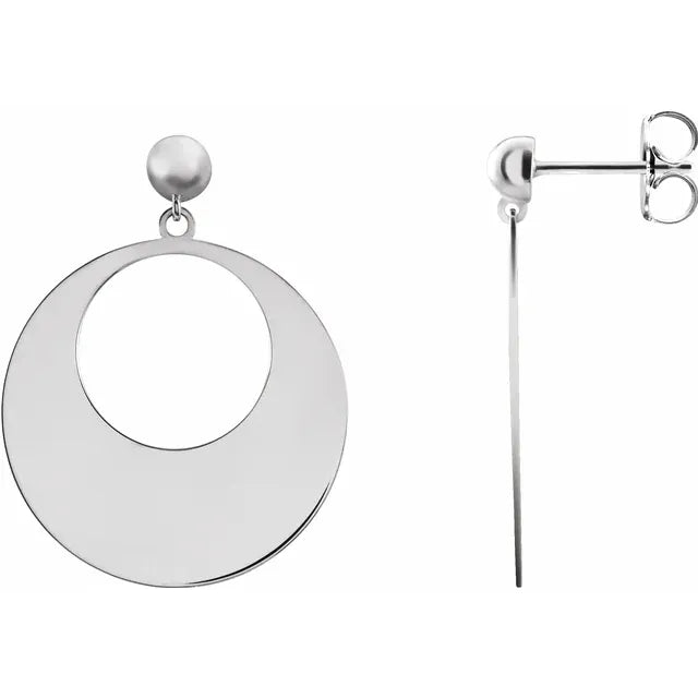 14K White Gold Circle Dangle Earrings