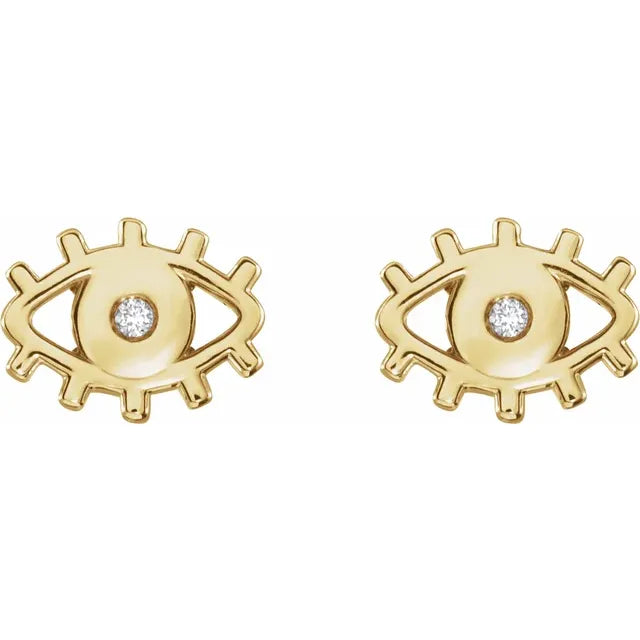 14K Yellow Gold .015 CTW Natural Diamond Evil Eye Earrings
