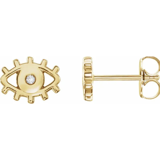 14K Yellow Gold .015 CTW Natural Diamond Evil Eye Earrings