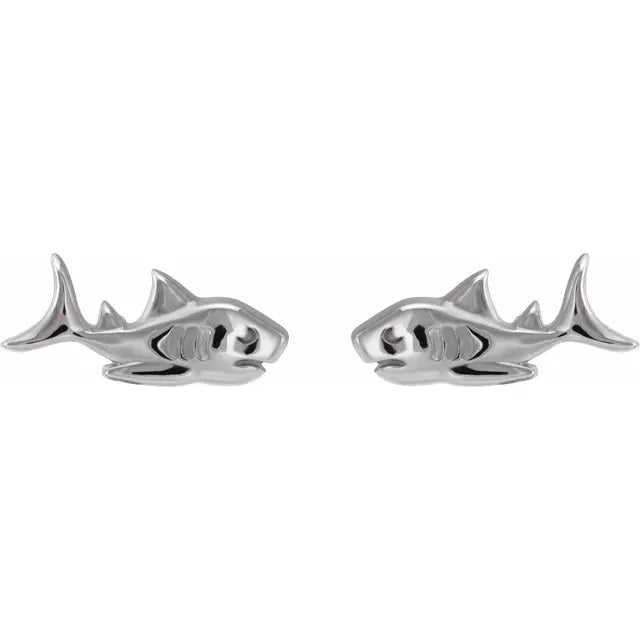 Sterling Silver Pair Shark Stud Earrings