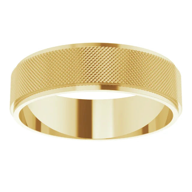 14K Yellow Gold 6 mm Knurled Pattern Band