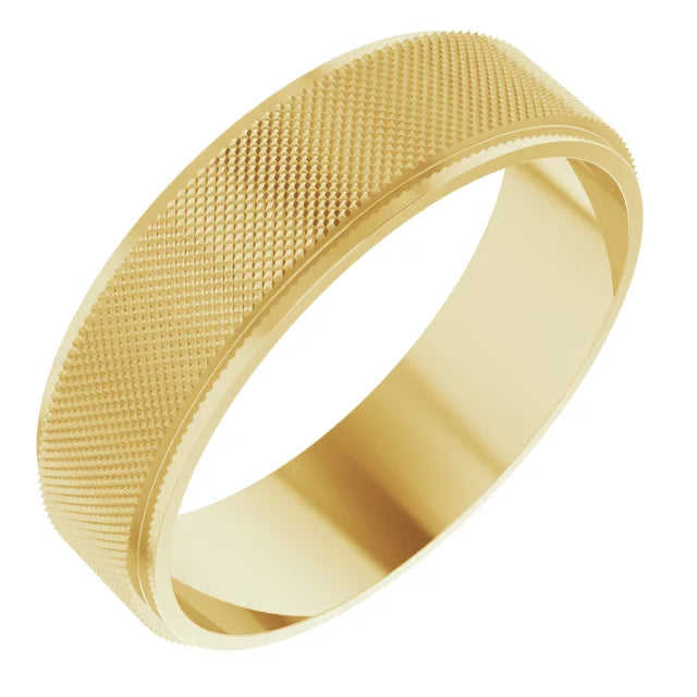 14K Yellow Gold 6 mm Knurled Pattern Band