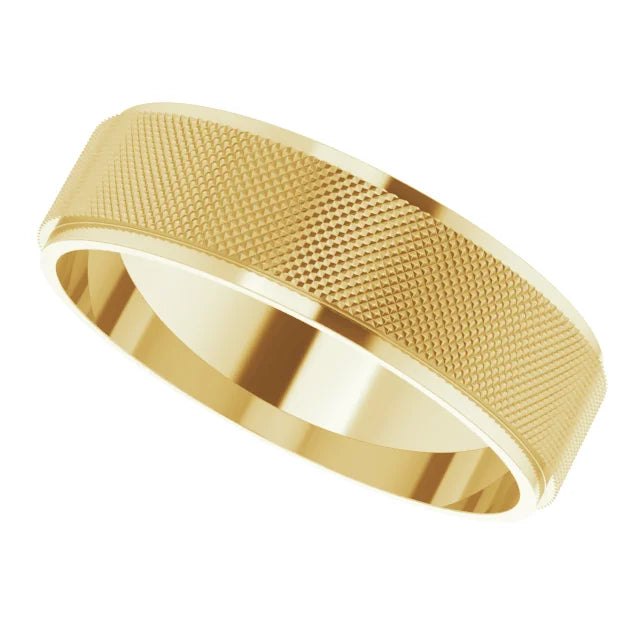 14K Yellow Gold 6 mm Knurled Pattern Band