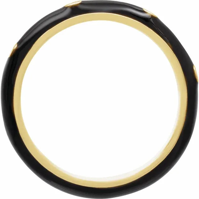 14K Yellow Gold .05 CTW Natural Diamond & Black Enamel Ring