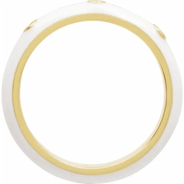 14K Yellow Gold .05 CTW Natural Diamond & White Enamel Ring