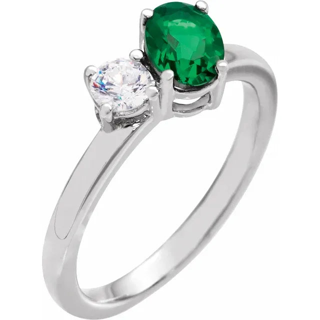 14K White Gold Lab-Grown Emerald & 1/4 CTW Lab-Grown Diamond Ring
