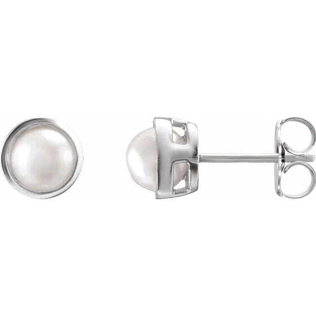 Sterling Silver Cultured White Akoya Pearl Stud Earrings