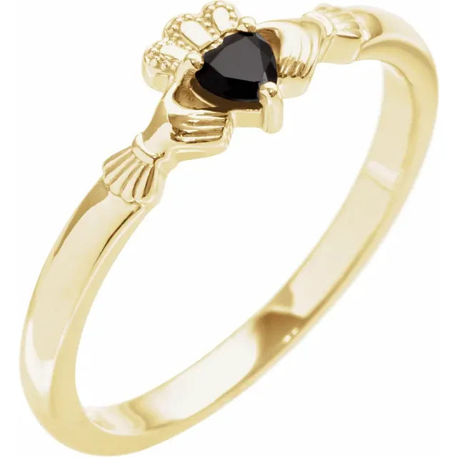 14K Yellow Gold Natural Black Onyx Claddagh Ring