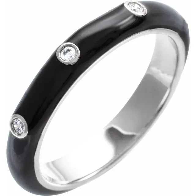 14K White Gold .05 CTW Natural Diamond & Black Enamel Ring