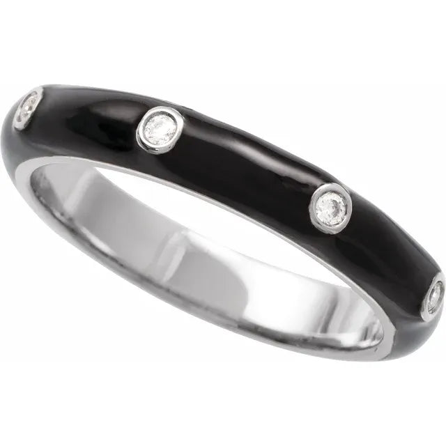 14K White Gold .05 CTW Natural Diamond & Black Enamel Ring