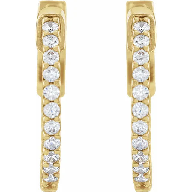 14K Yellow Gold 1/3 CTW Natural Diamond Inside-Outside Hinged Hoop Earrings