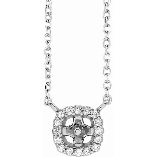 14K White Gold .06 CTW Natural Diamond Semi-Set Halo-Style 18" Necklace for 4-4.5 mm Pearl